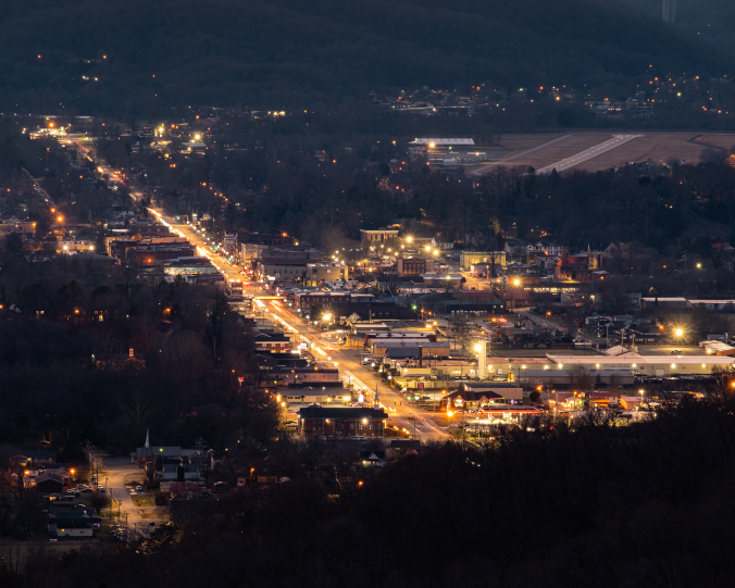 a city at night with lights